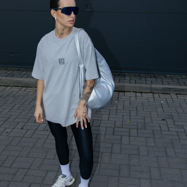 Pilki melanžiniai oversize marškinėliai