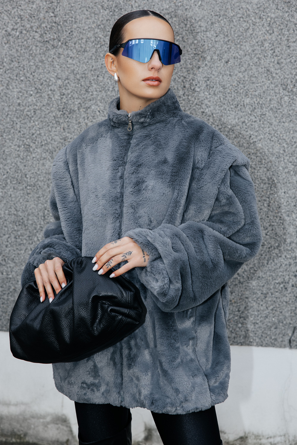 Pilkas kailinis švarkas „MUSE FAUX“ - Image 5