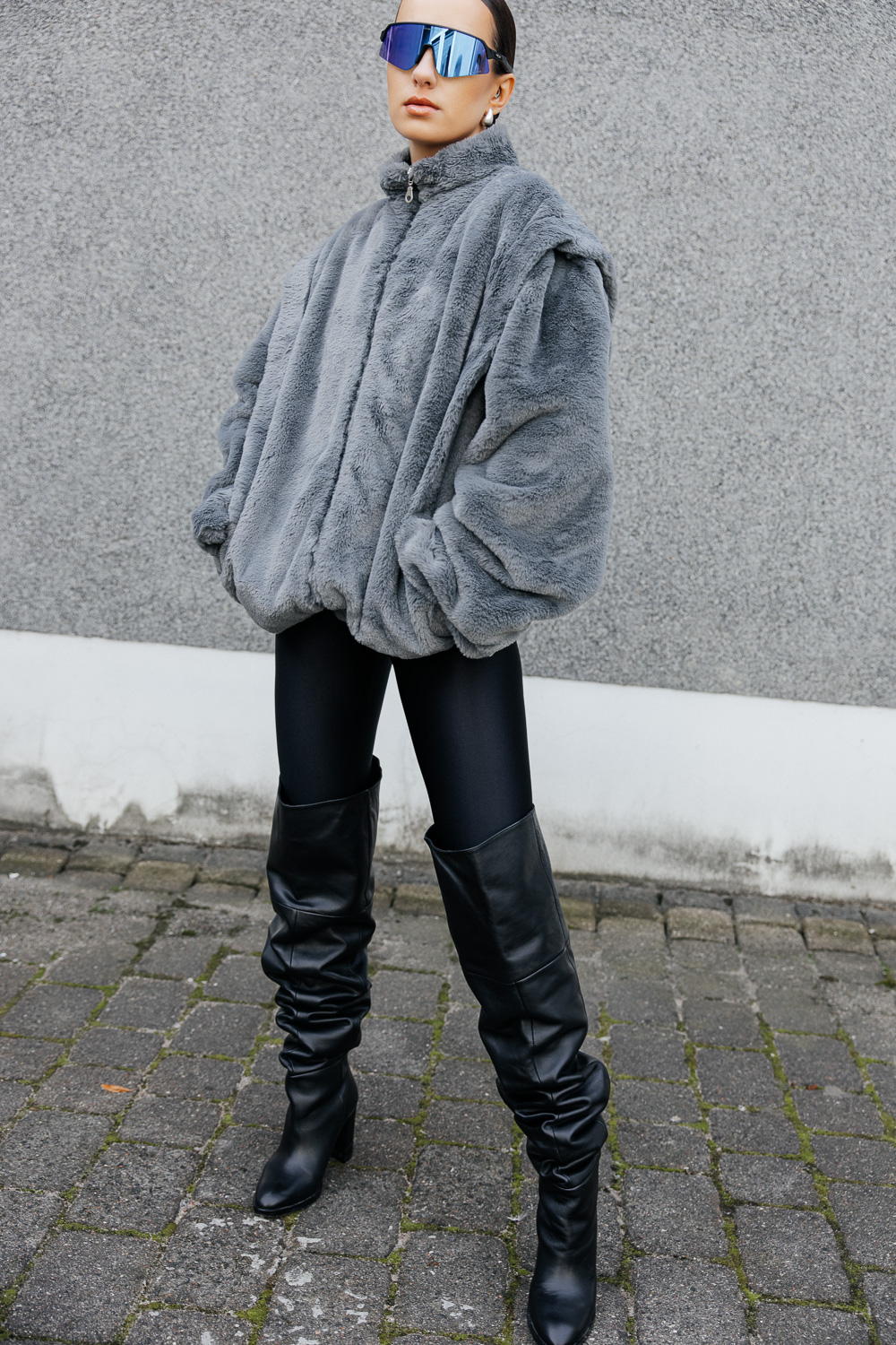 Pilkas kailinis švarkas „MUSE FAUX“ - Image 8