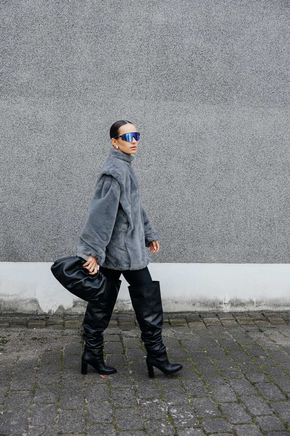 Pilkas kailinis švarkas „MUSE FAUX“ - Image 2