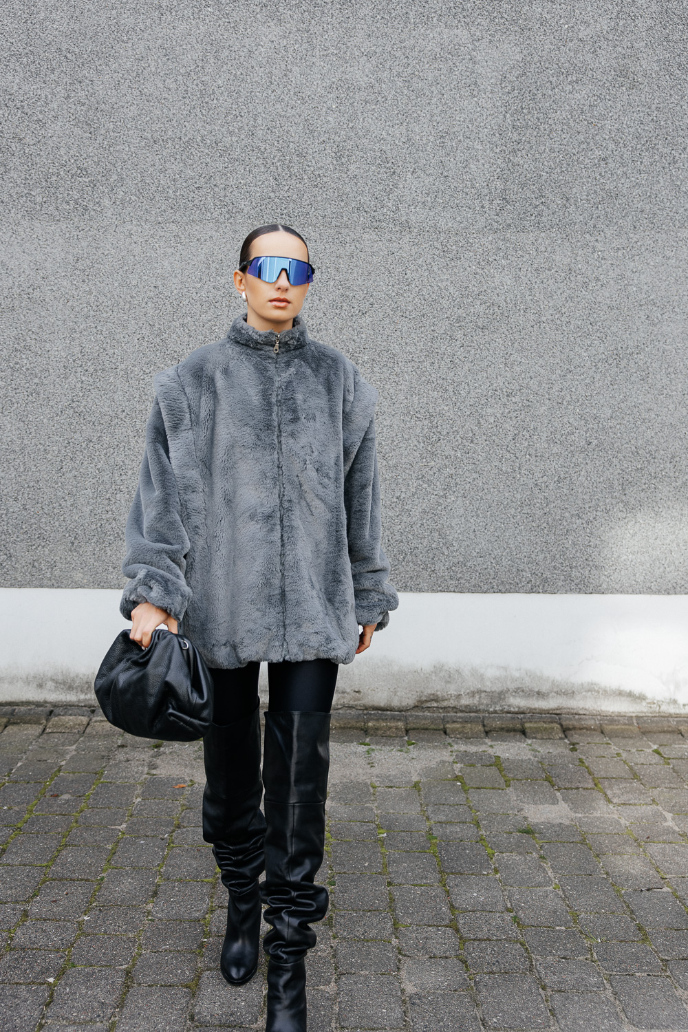 Pilkas kailinis švarkas „MUSE FAUX“ - Image 4