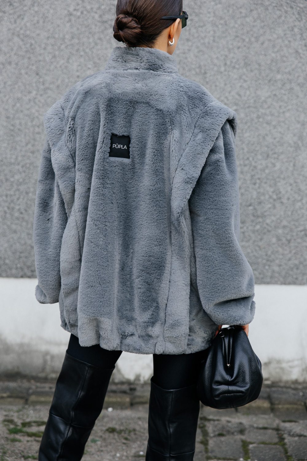 Pilkas kailinis švarkas „MUSE FAUX“ - Image 6