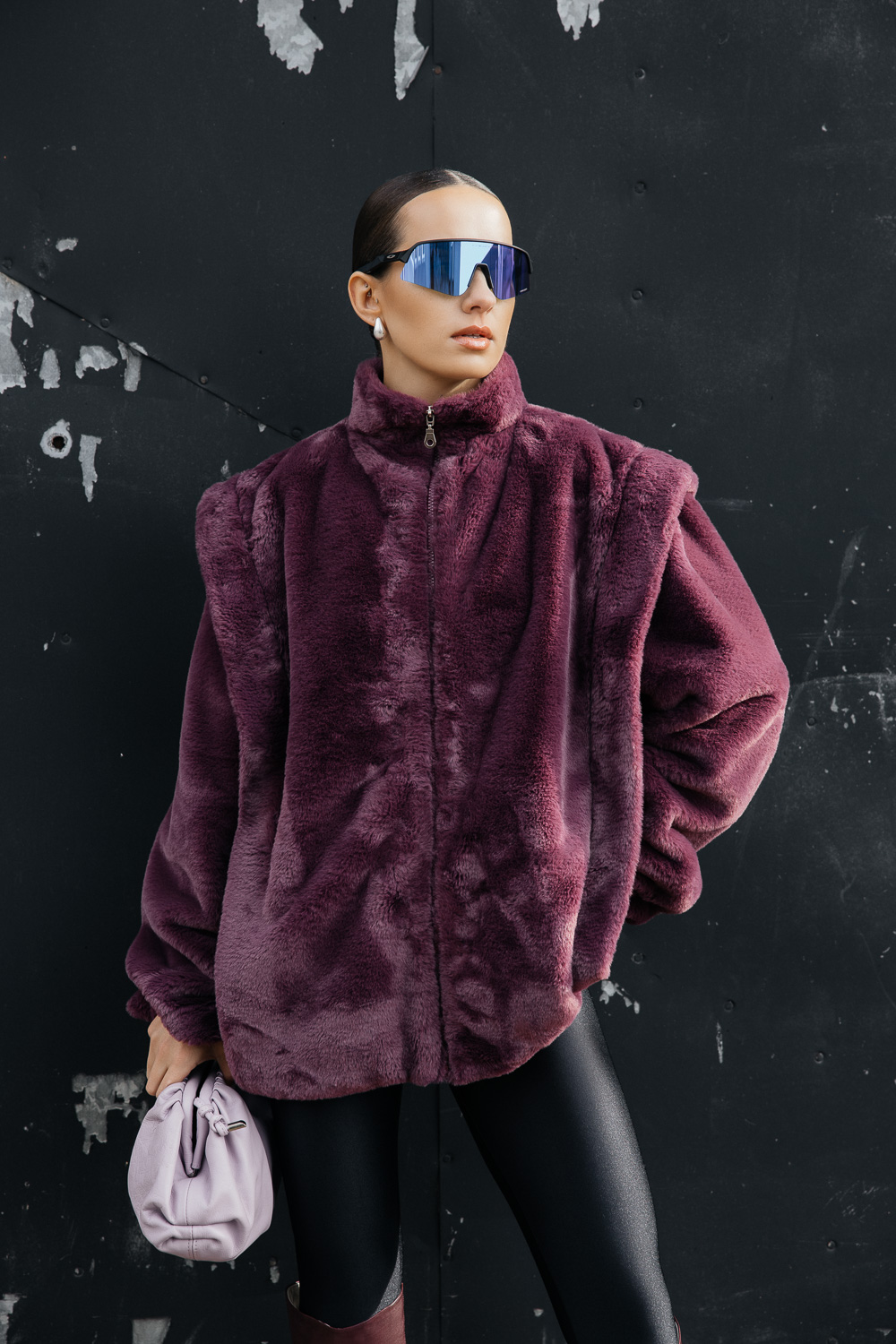 Bordo kailinis švarkas „MUSE FAUX“ - Image 5