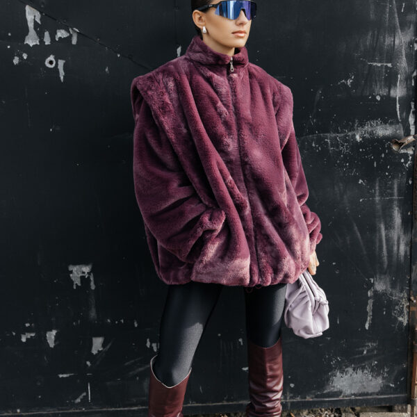 Bordo kailinis švarkas „MUSE FAUX“