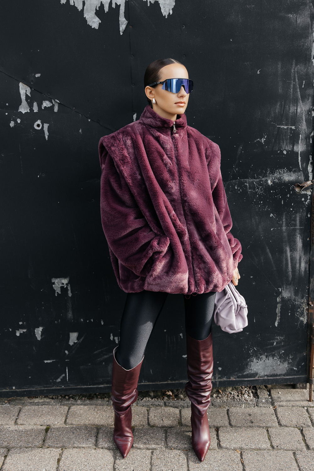 Bordo kailinis švarkas „MUSE FAUX“