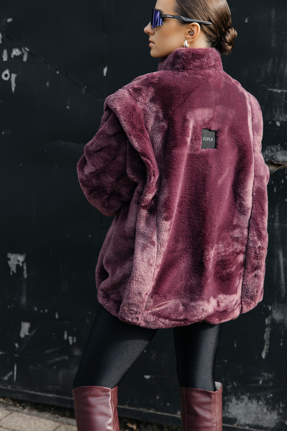 Bordo kailinis švarkas „MUSE FAUX“ - Image 4