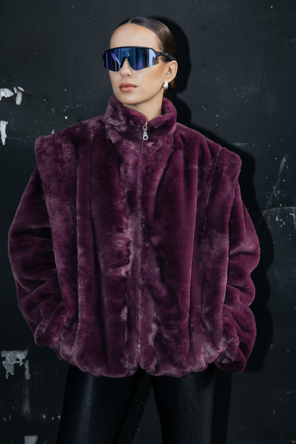 Bordo kailinis švarkas „MUSE FAUX“ - Image 8