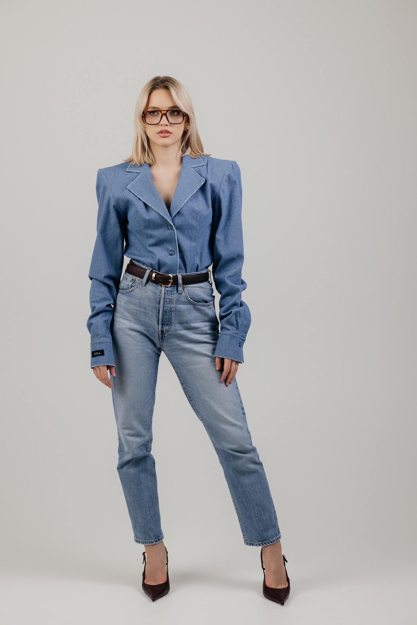 Mėlyni džinsiniai triko marškiniai „FRAY“ - Image 9