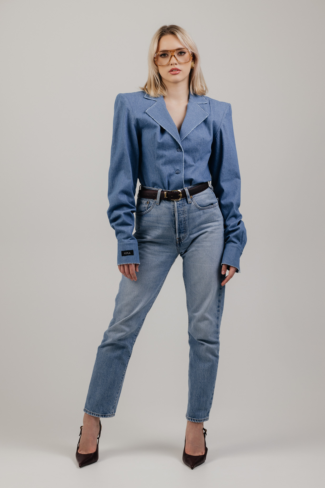 Mėlyni džinsiniai triko marškiniai „FRAY“ - Image 7