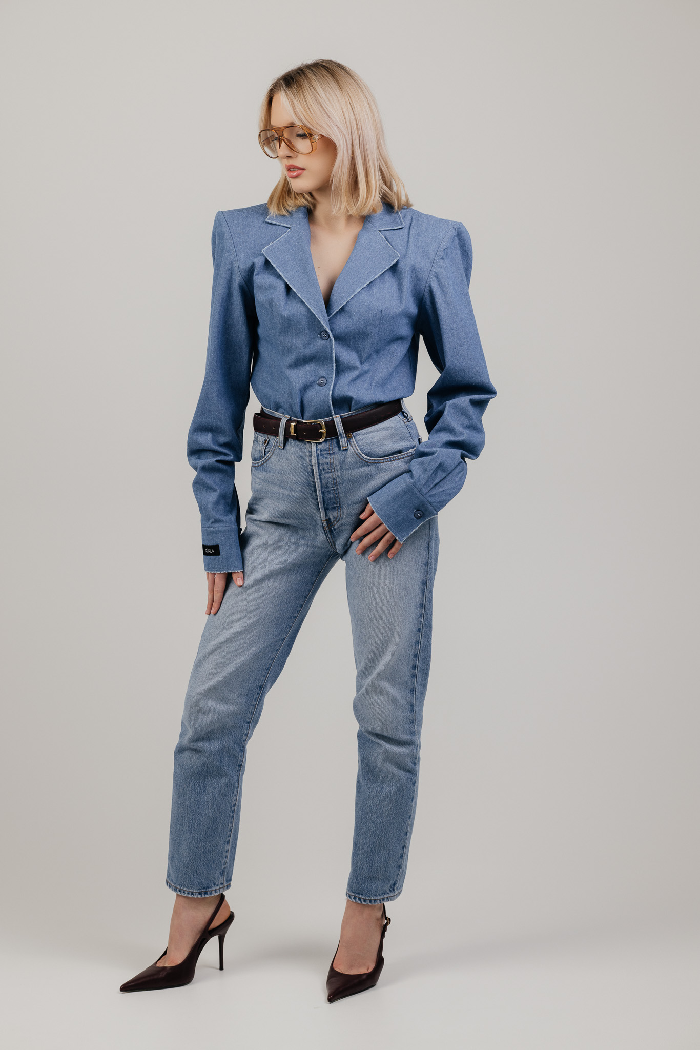 Mėlyni džinsiniai triko marškiniai „FRAY“ - Image 5