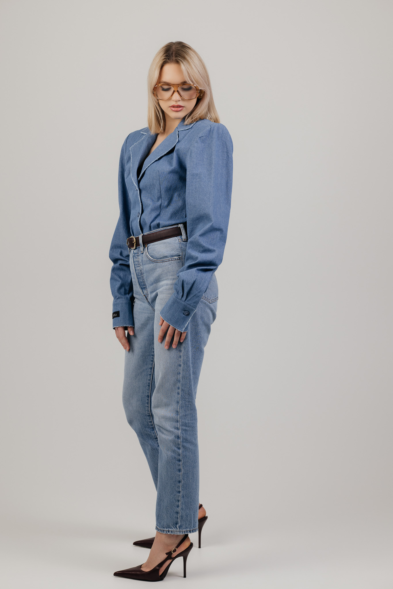 Mėlyni džinsiniai triko marškiniai „FRAY“ - Image 8