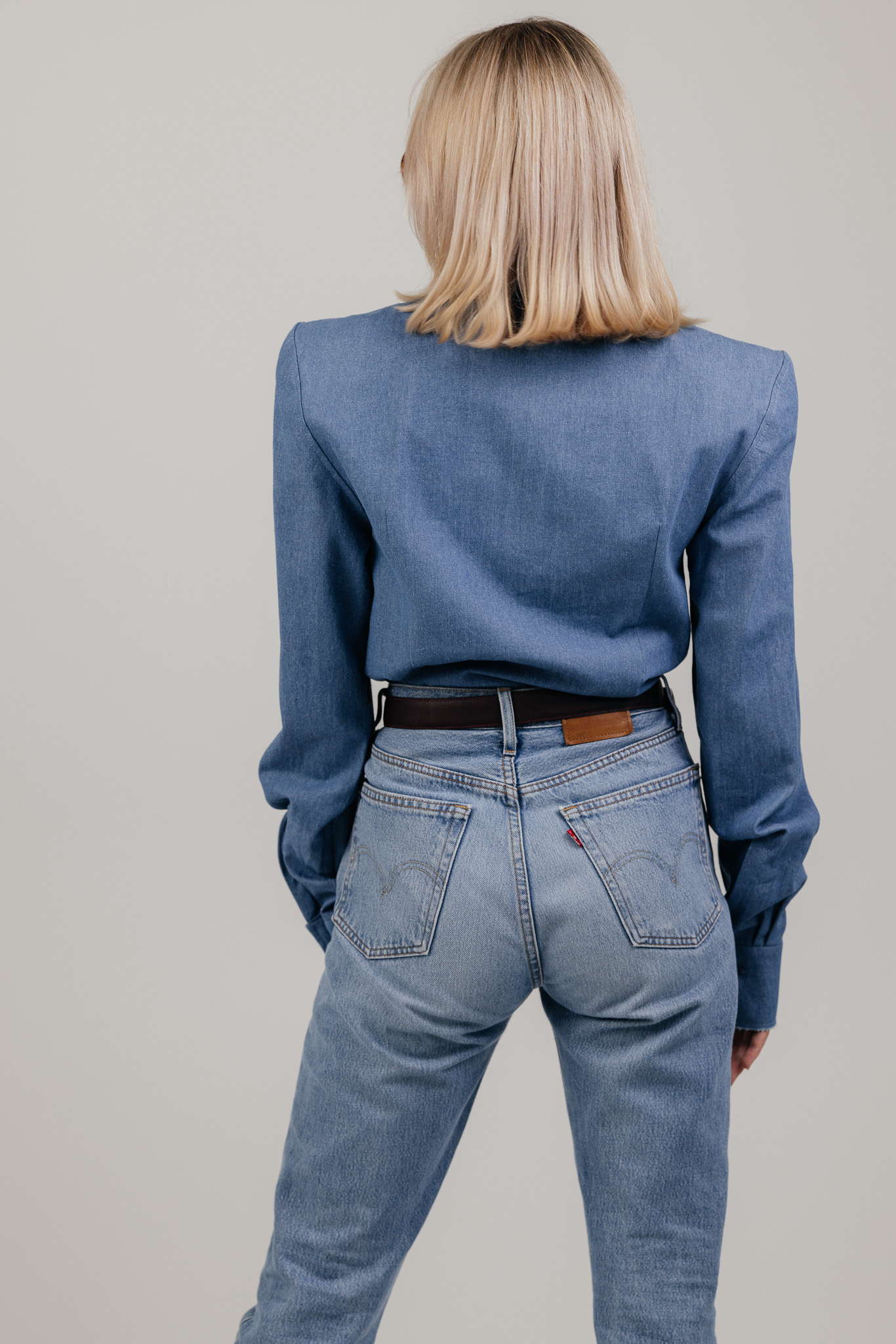 Mėlyni džinsiniai triko marškiniai „FRAY“ - Image 6