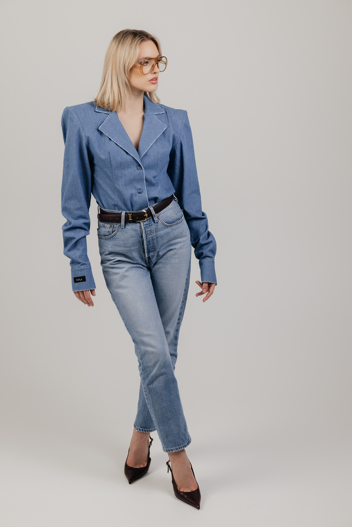 Mėlyni džinsiniai triko marškiniai „FRAY“ - Image 4